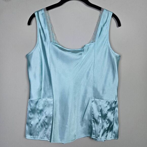 VTG Parisian Signature Women Satin Babydoll Top Large Blue Beaded Fairy Coquette - Picture 2 of 7